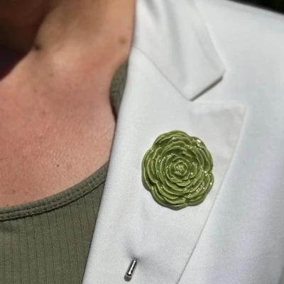 Artistic Green Rose Brooch for Women