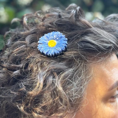 Handmade Blue Daisy Ceramic Hair Clip